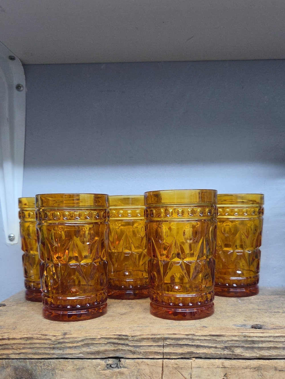 VTG Mid Century Indiana Glass Amber Colony Park Lane Juice Glasses Set of 5
